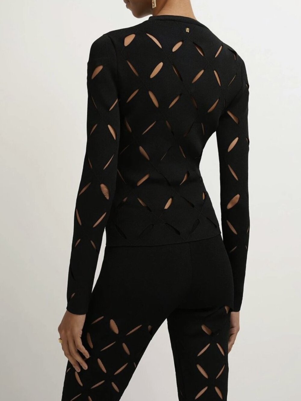 VERSACE Knit Sweater Intarsia Slashes Series with Cutouts - Picture 2 of 7